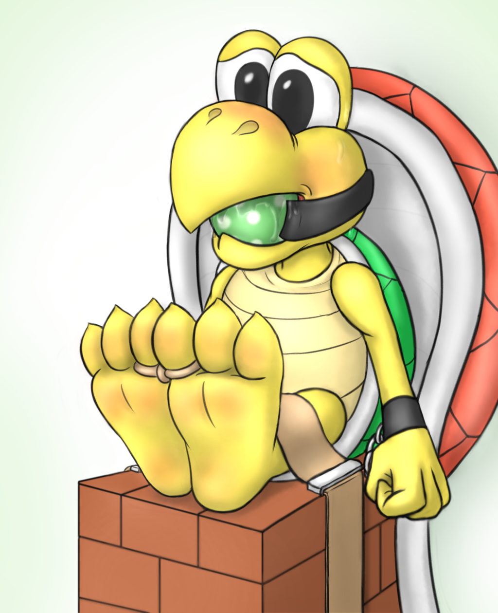 adorkable anthro bdsm blush bondage bound cute feet gag gagged handcuffs invalid_tag koopa_troopa nervous nintendo paws reptile scalie shackles sodiepawp soles supermariobros toes turtle video_games