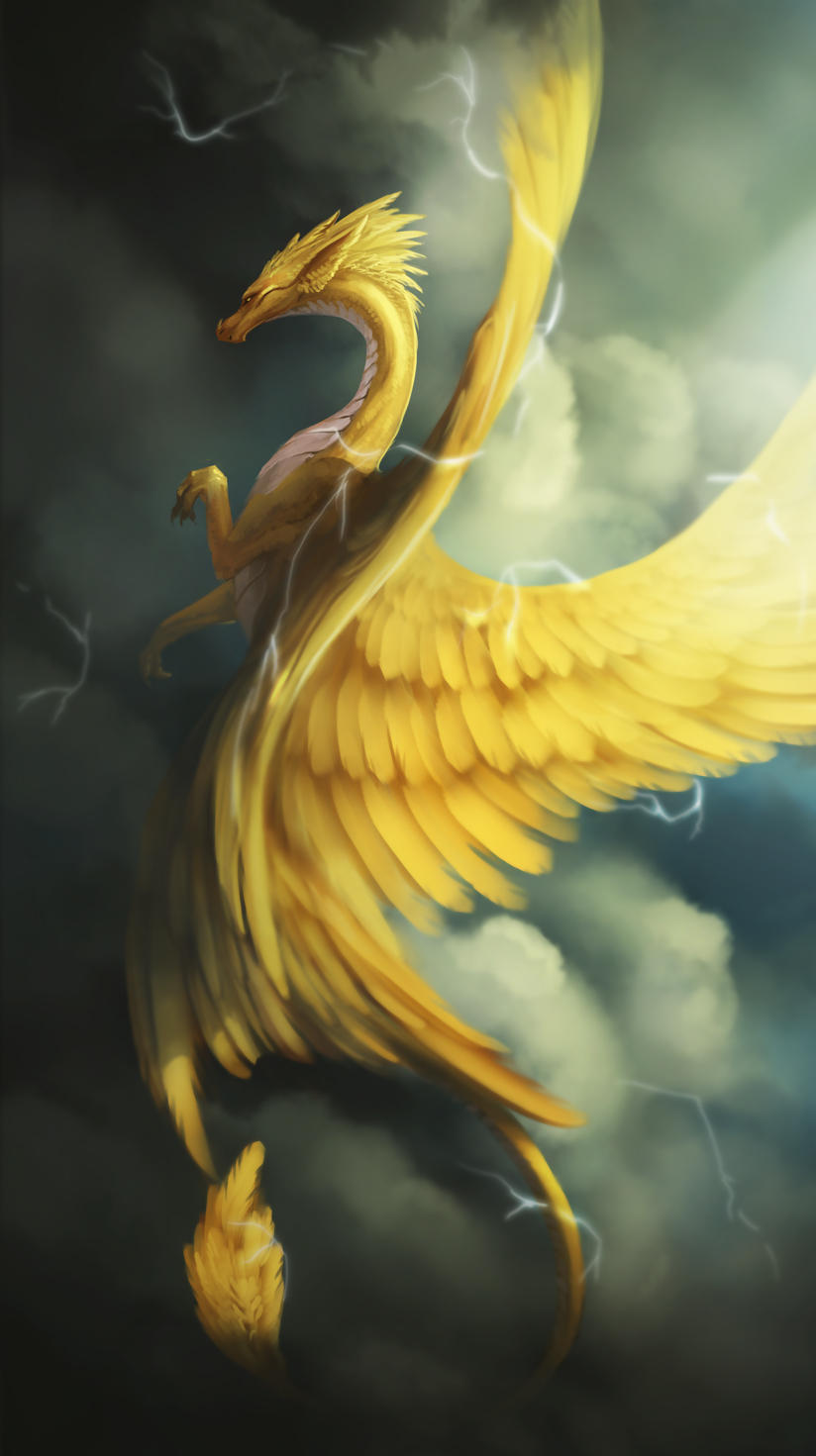 ambiguous_gender ashesdrawn claws day digital_media_(artwork) dragon fantasy feathered_dragon feathered_wings feathers feral flying outside scales solo wings yellow_feathers yellow_scales