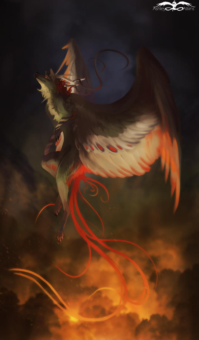 2018 ambiguous_gender anthro ashesdrawn claws digital_media_(artwork) dragon fantasy feathered_dragon feathered_wings feathers fire fur furred_dragon horn paws solo spines wings