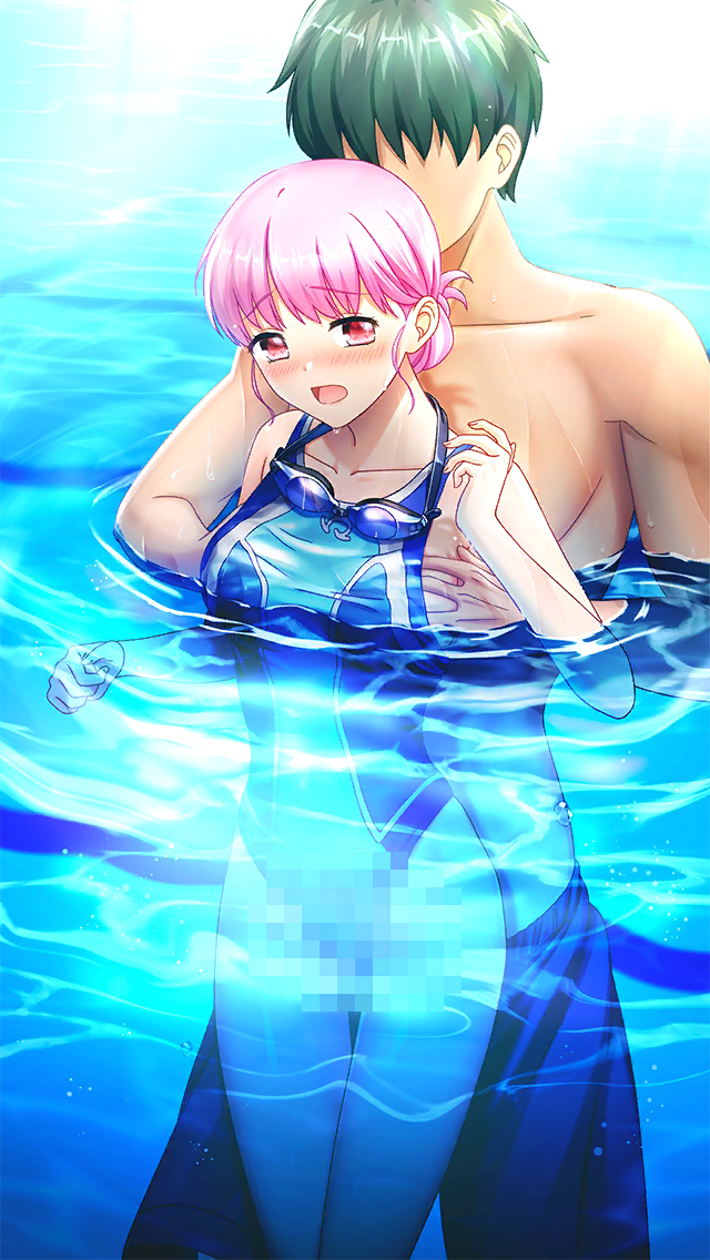 1boy 1girl bare_arms bare_legs black_hair blue_one-piece_swimsuit blush breasts censored collarbone competition_swimsuit doukyuusei doukyuusei_another_world game_cg grabbing grabbing_another's_breast grabbing_from_behind hand_under_clothes hetero male_swimwear_pull medium_breasts mosaic_censoring official_art one-piece_swimsuit open_mouth partially_submerged pink_hair pool red_eyes sakuragi_mai sex sex_from_behind short_hair stealth_sex swimsuit thigh_gap