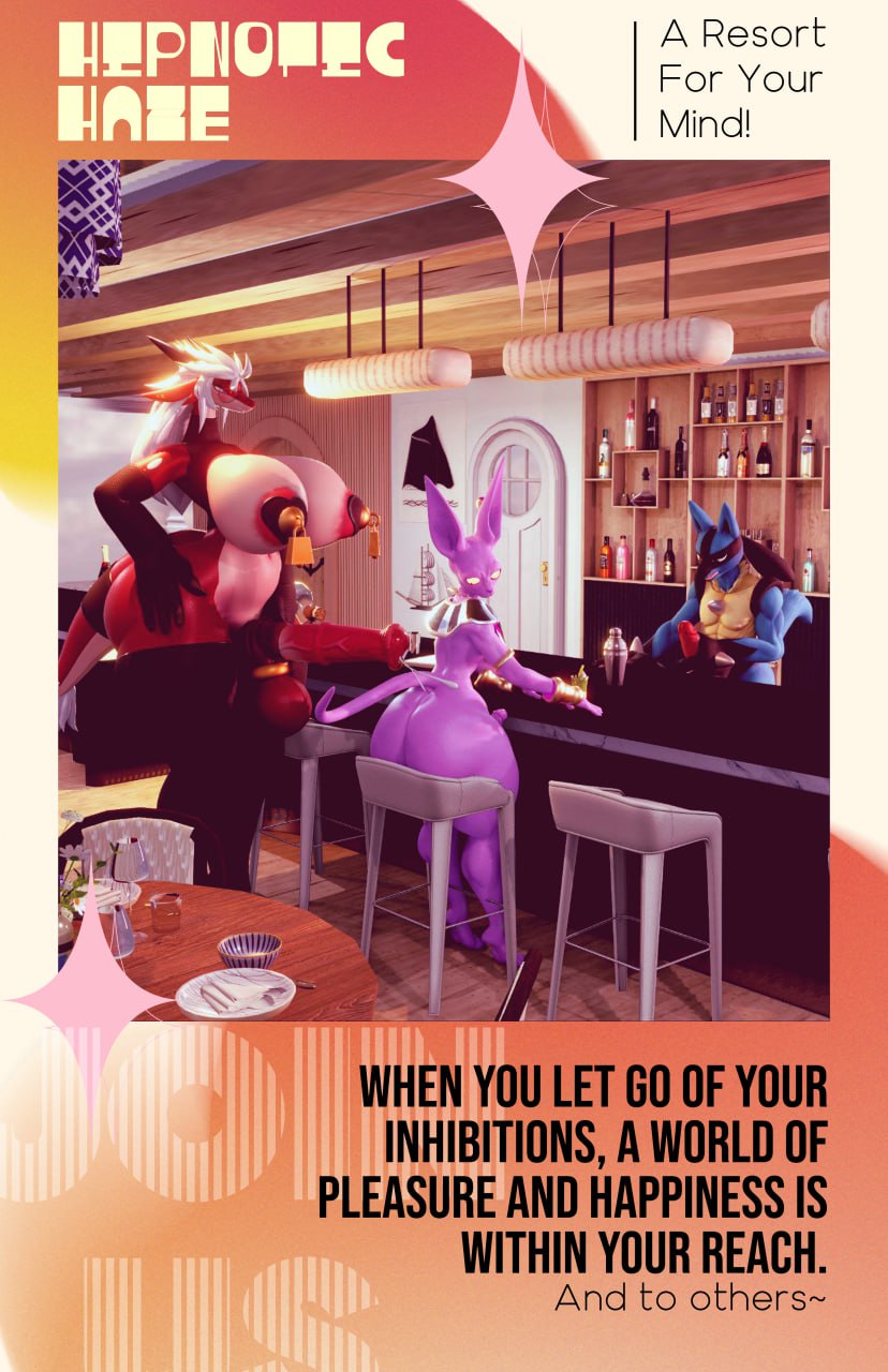 anthro beerus big_butt butt cover dragon dragon_ball dragon_ball_super generation_4_pokemon group gynomorph hi_res humanoid hypnosis hypnotic_haze_(artist) intersex intersex/male lucario magazine magazine_cover male male/male mind_control nintendo pokemon pokemon_(species) resort spinel_(sepiruth) trio