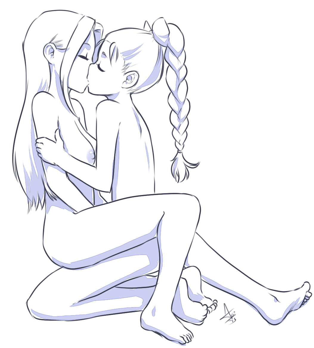 age_difference ann_(harvest_moon) aogami breasts harvest_moon karen_(harvest_moon) kiss multiple_girls nude yuri