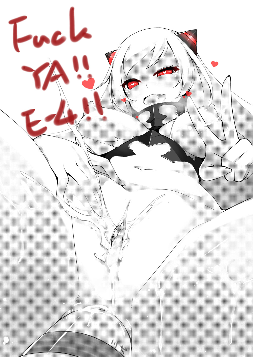 abyssal_ship after_vaginal airfield_princess anal anal_object_insertion anus black_horns breasts clitoris colored_skin commentary_request cum cum_in_pussy dean_(momodean) english_text female_ejaculation heart heart-shaped_pupils heavy_breathing highres horns kantai_collection large_breasts leotard long_hair navel nipples object_insertion open_mouth pov pov_crotch profanity pussy pussy_juice pussy_juice_on_fingers red_eyes saliva spread_legs striped_horns symbol-shaped_pupils tears torn_clothes torn_leotard uncensored uneven_eyes v variant_set white_hair white_skin