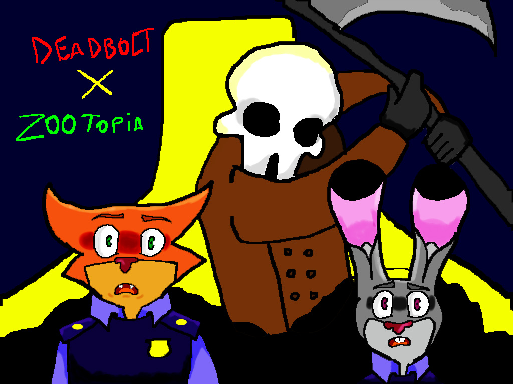 (deadbolt) 5t3r30-cat_(artist) bone cloth clothed clothing creepy deadbolt disney fan_(disambiguation) female grimm_reapers group judy_hopps looking_at_viewer male mammal melee_weapon nick_wilde reaper scared scythes skeleton uniform weapon zootopia