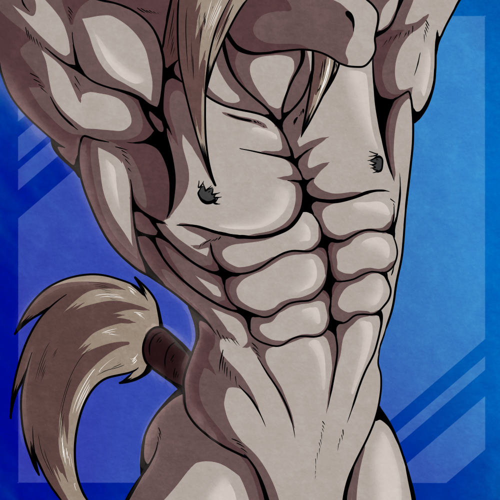 2016 abs anthro biceps big_muscles black_nipples blue_background digital_media_(artwork) equine flexing fur grey_fur grey_hair hair horse iudicium86 male mammal muscular muscular_male nipples nude pecs simple_background solo standing tail_wraps wraps