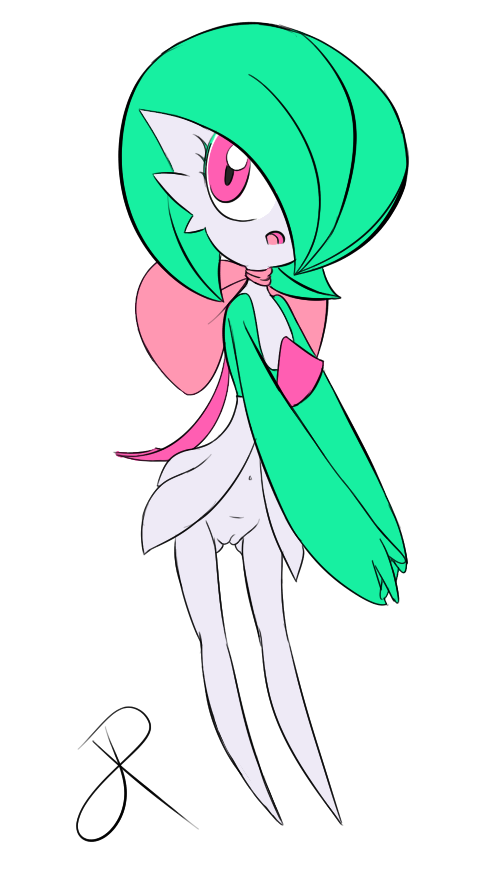 alpha_channel female flat_chested gardevoir green_hair hair humanoid nintendo pok&eacute;mon pussy rasenxoru simple_background solo transparent_background video_games