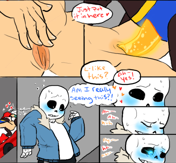 ! &lt;3 animated_skeleton bed blush bone clothed clothed_sex clothing comic dialogue english_text female human magic_penis male male/female mammal not_furry nsfwshamecave papyrus_(undertale) penis protagonist_(undertale) sans_(undertale) sex skeleton sweat text undead undertale video_games