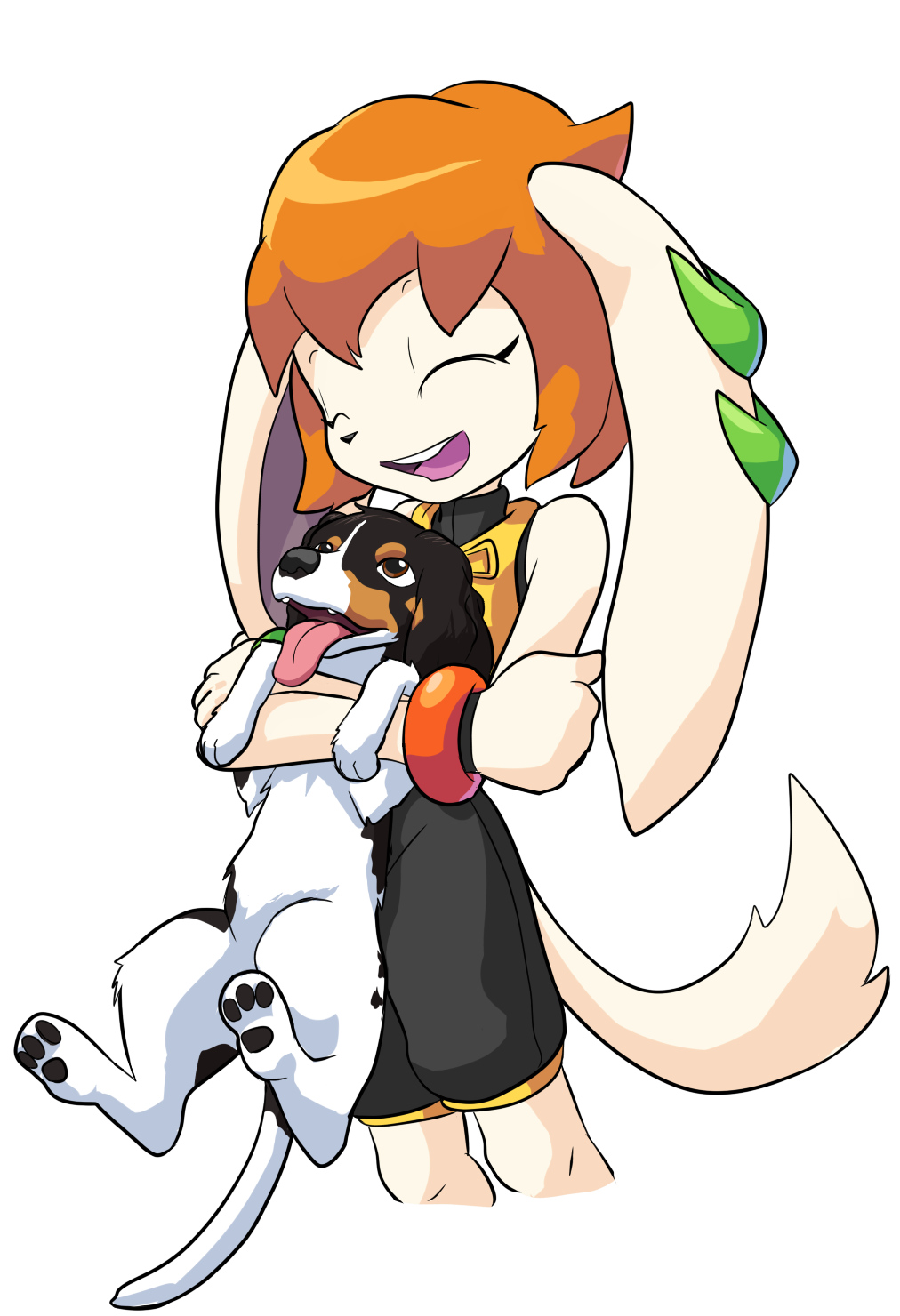 2016 anthro canine clothed clothing cream_fur dog duo eyes_closed female feral freedom_planet fur goshaag hair mammal milla_basset nude orange_hair tongue tongue_out video_games white_fur