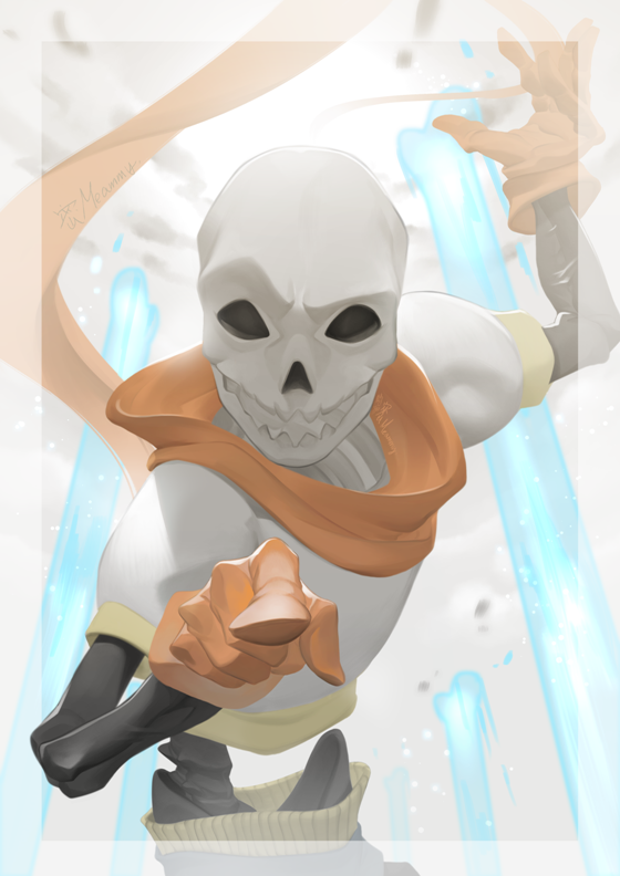 animated_skeleton bone clothing gloves meammy papyrus_(undertale) scarf skeleton undead undertale video_games watermark