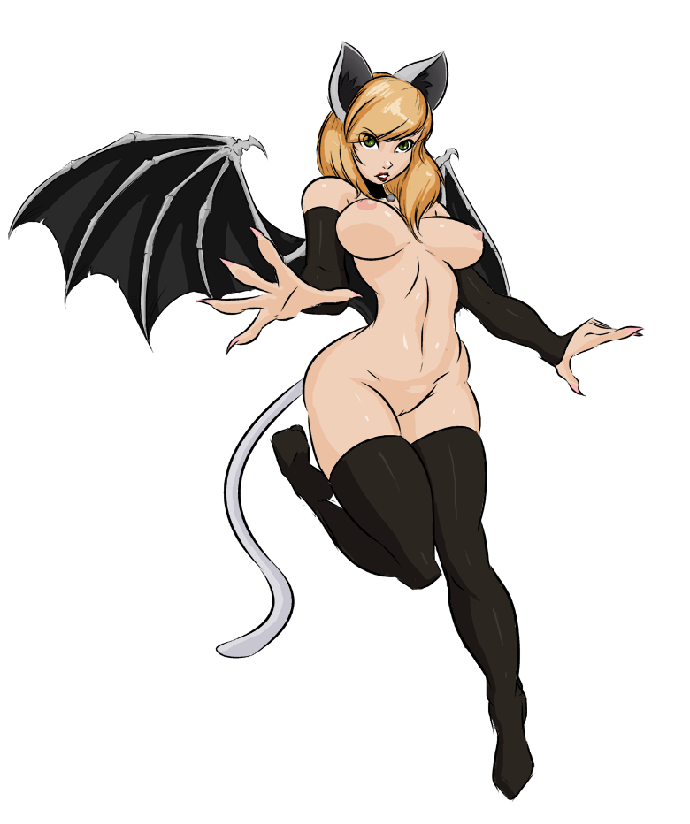 alpha_channel animal_humanoid big_breasts blonde_hair breasts cat_humanoid clothing clumzor demon elbow_gloves feline female gloves green_eyes hair humanoid hybrid legwear mammal membranous_wings nipples pose pussy solo succubus thigh_highs voluptuous wide_hips wings