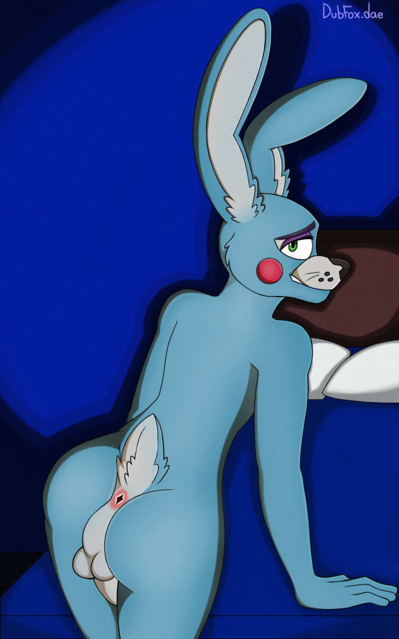 anus balls bed butt five_nights_at_freddy's five_nights_at_freddy's_2 foxblaster.dae fur lagomorph male mammal penis pillow rabbit smile toy_bonnie_(fnaf) video_games
