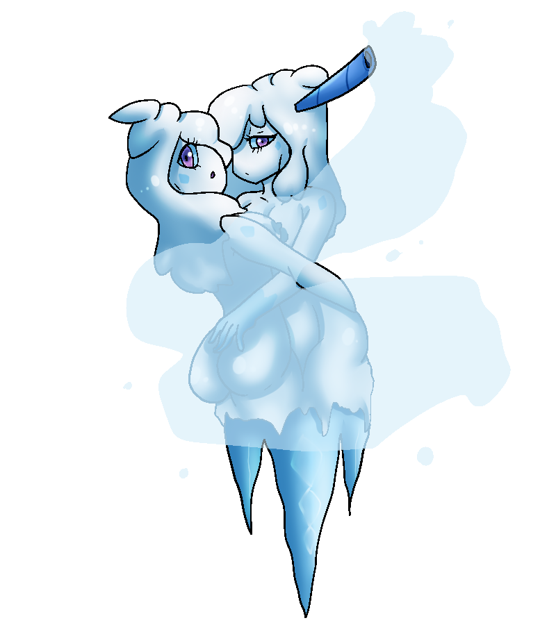 2016 alpha_channel anthro anthrofied blue_body blue_hair butt dessert duo female female/female food food_creature hair half-closed_eyes hand_on_butt ice ice_cream looking_at_viewer nintendo nude open_mouth pok&eacute;mon pok&eacute;morph purple_eyes simple_background straw transparent_background vanilluxe video_games yoshimister_(artist)