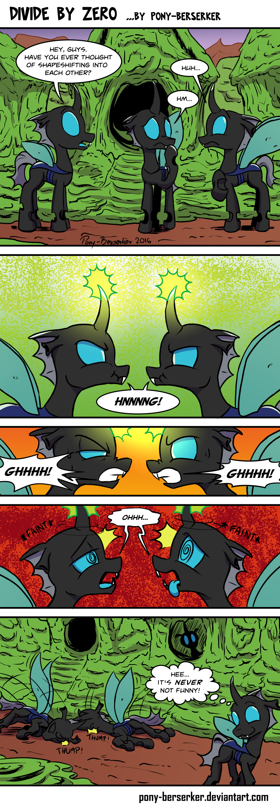2016 blue_eyes changeling comic dialogue english_text friendship_is_magic holes horn my_little_pony passed_out pony-berserker text unconscious wings