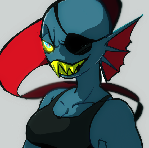 2016 eye_patch eyewear female fish marine rie_(artist) sharp_teeth solo tagme teeth undertale undyne video_games