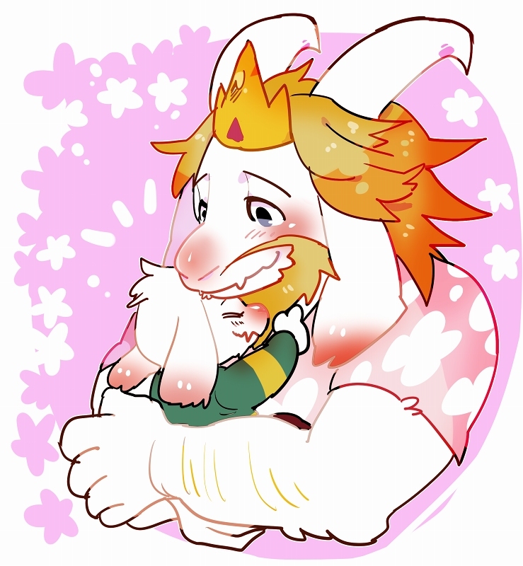 2016 asgore_dreemurr asriel_dreemurr blonde_hair blush boss_monster caprine clothing crown facial_hair goat hair horn hug long_ears long_horns male mammal rie_(artist) undertale video_games