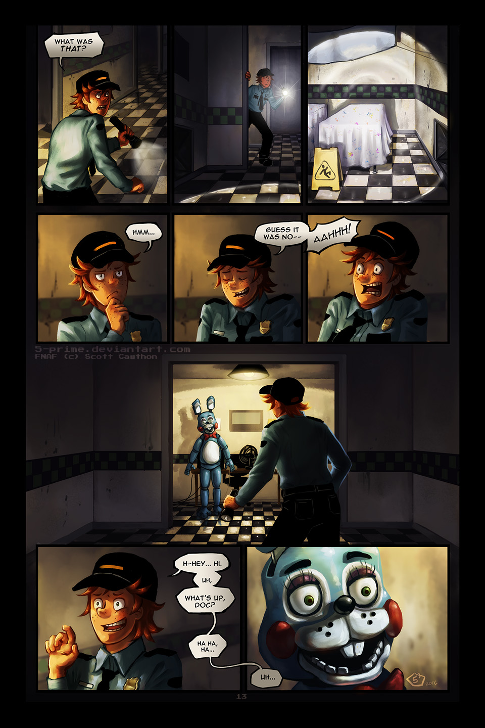 2016 5-prime animatronic anthro comic digital_media_(artwork) english_text fan_(fnaf) five_nights_at_freddy's five_nights_at_freddy's_2 hi_res human jeremy_fitzgerald machine male mammal robot scared text toy_bonnie_(fnaf) video_games