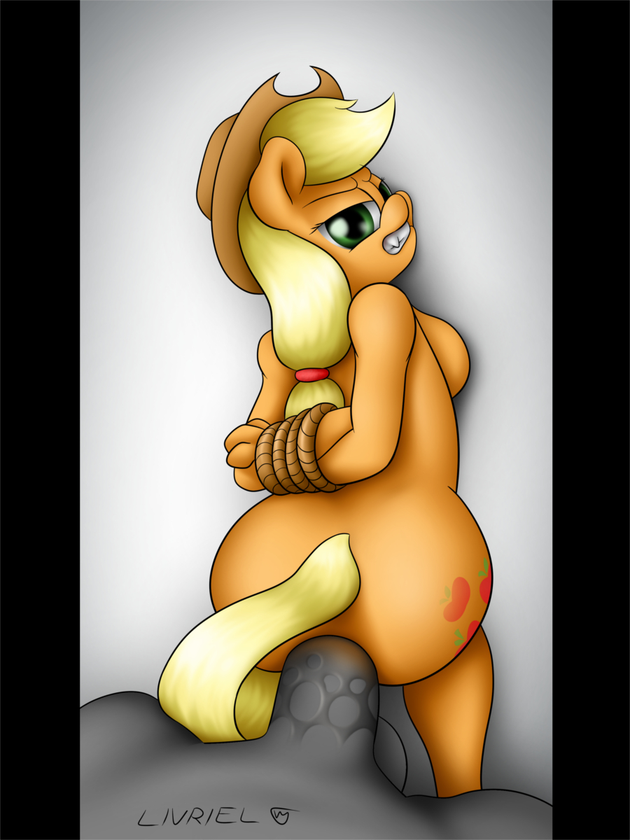 anal angry anthro anthrofied applejack_(mlp) balls bdsm big_balls big_penis bondage bound breasts butt cutie_mark first_person_view forced friendship_is_magic invalid_tag livriel looking_at_viewer my_little_pony penis rope sex teeth wet