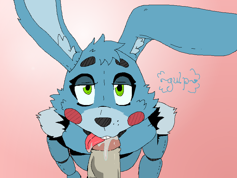 &lt;3 animatronic blue_fur blush buckteeth faceless_male fellatio five_nights_at_freddy's five_nights_at_freddy's_2 fur ghost_(artist) green_eyes lagomorph machine male male/male mammal oral pink_background rabbit robot saliva sex simple_background teeth tongue tongue_out toy_bonnie_(fnaf) video_games