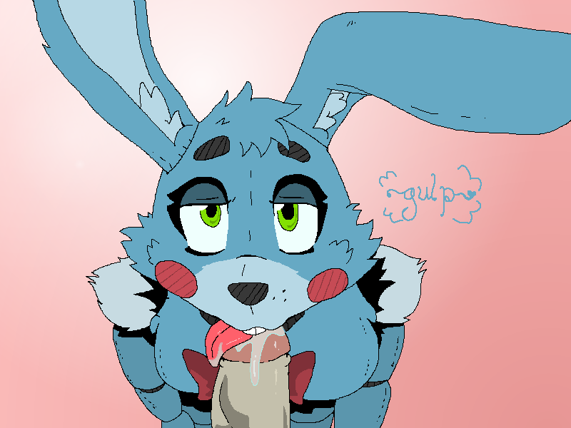 &lt;3 animatronic blue_fur blush buckteeth faceless_male fellatio female five_nights_at_freddy's five_nights_at_freddy's_2 fur ghost_(artist) green_eyes lagomorph machine male male/female mammal oral pink_background rabbit robot saliva sex simple_background teeth tongue tongue_out toy_bonnie_(fnaf) video_games