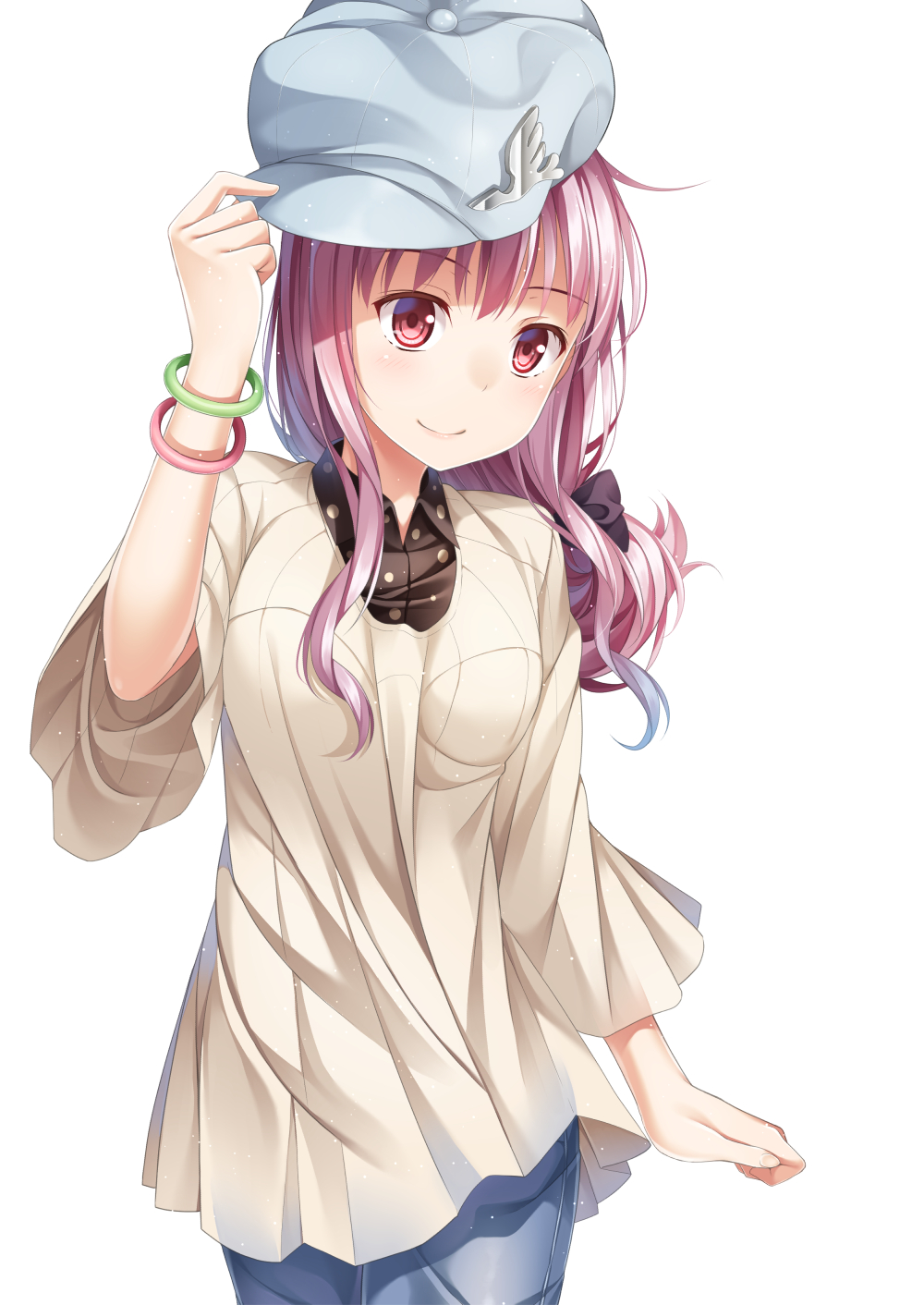 bangle blush bracelet breasts hat highres jewelry long_hair medium_breasts meigo_arisa pink_hair simple_background smile solo to_aru_majutsu_no_index to_aru_majutsu_no_index:_endymion_no_kiseki yuuri_nayuta