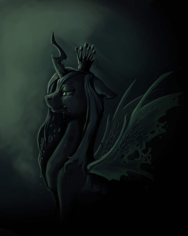 2016 badday28 changeling crumbling female friendship_is_magic green_theme holes horn my_little_pony queen_chrysalis_(mlp) solo wings