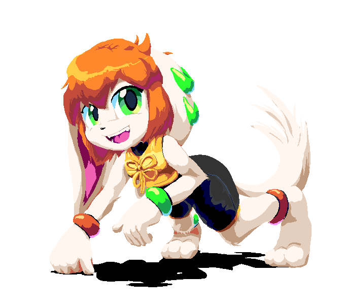 2016 all_fours alpha_channel anklet anthro bracelet canine clothed clothing cream_fur dog female freedom_planet freedom_planet_2 fur goshaag green_eyes hair jewelry mammal milla_basset open_mouth orange_hair simple_background solo transparent_background video_games