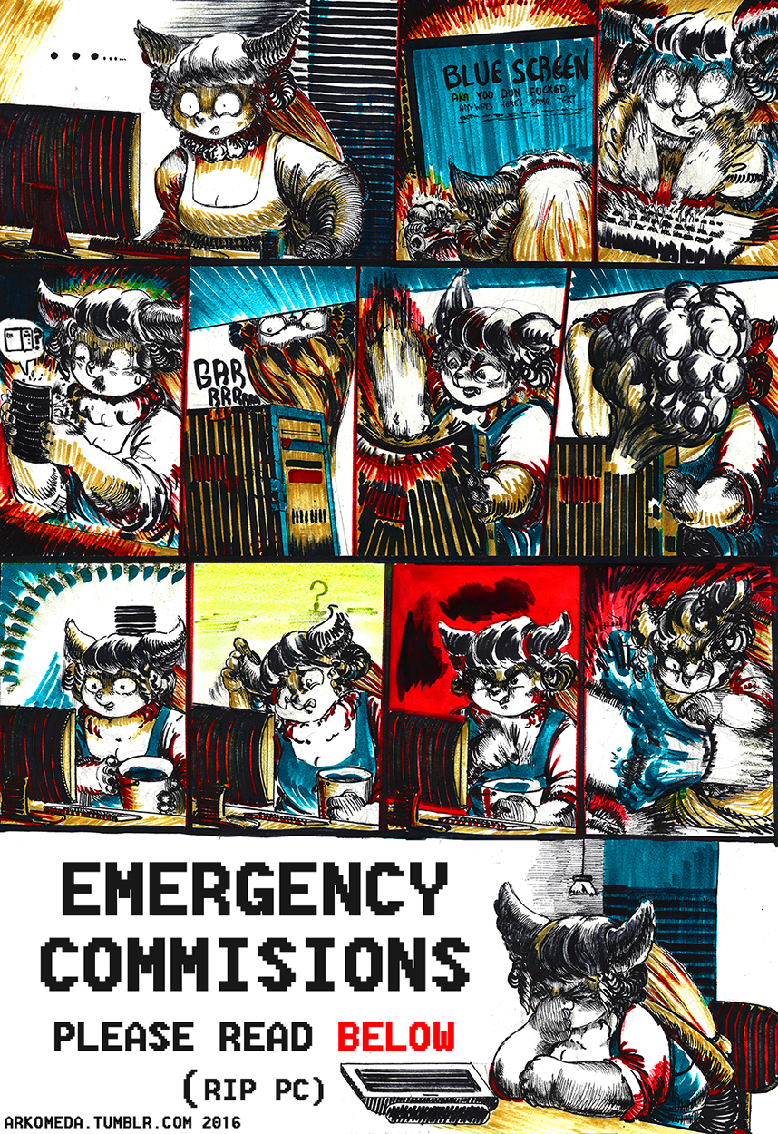 angry arkomeda breasts bucket caprine clothed clothing comic computer confusion dots female goat hitting horn ink invalid_color invalid_tag mammal monitor pc_tower phone pleading rage sheep shocked sitting smoke standing traditional_media_(artwork) water