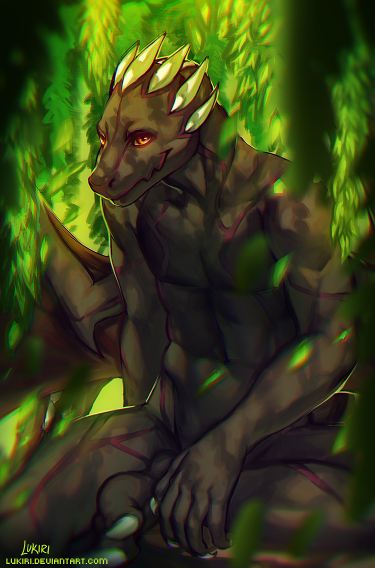 anthro dragon horn looking_at_viewer lukiri male nude sitting smile solo wings