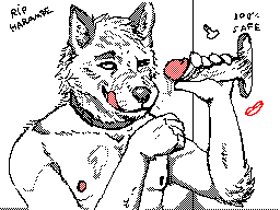 anthro bathroom canine clothed clothing collar cum cum_on_chest cum_on_face flipnote_studio glory_hole low_res male male/male mammal nintendo oral penis public_restroom sepulte topless video_games