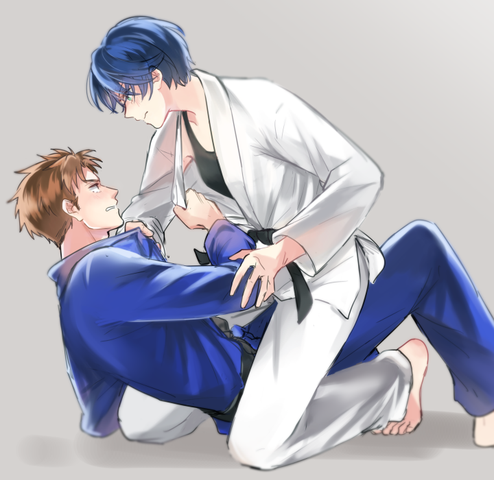 1girl blue_hair brown_hair flat_chest gekkan_shoujo_nozaki-kun hori_masayuki kashima_yuu martial_arts short_hair warable