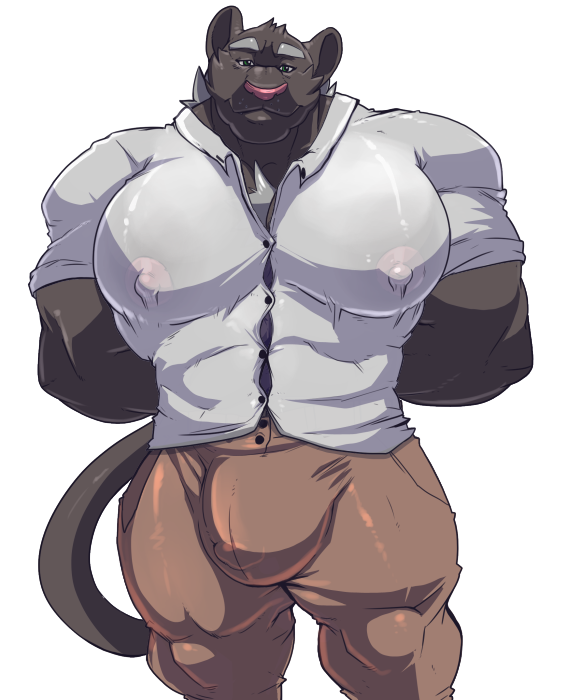 anthro beef biceps bulge clothed clothing cm crotch cursedmarked feline invalid_tag male male/male mammal meaty muscular nipples panther pecs