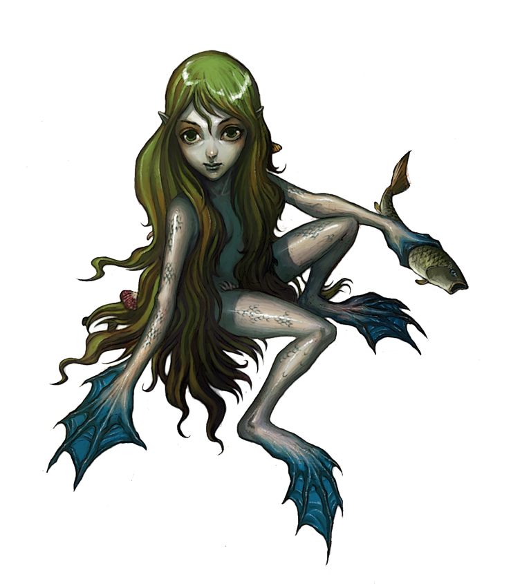 female fish flat_chested green_hair grey_skin hair marine nixie official_art paizo pathfinder pointy_ears scales unknown_artist