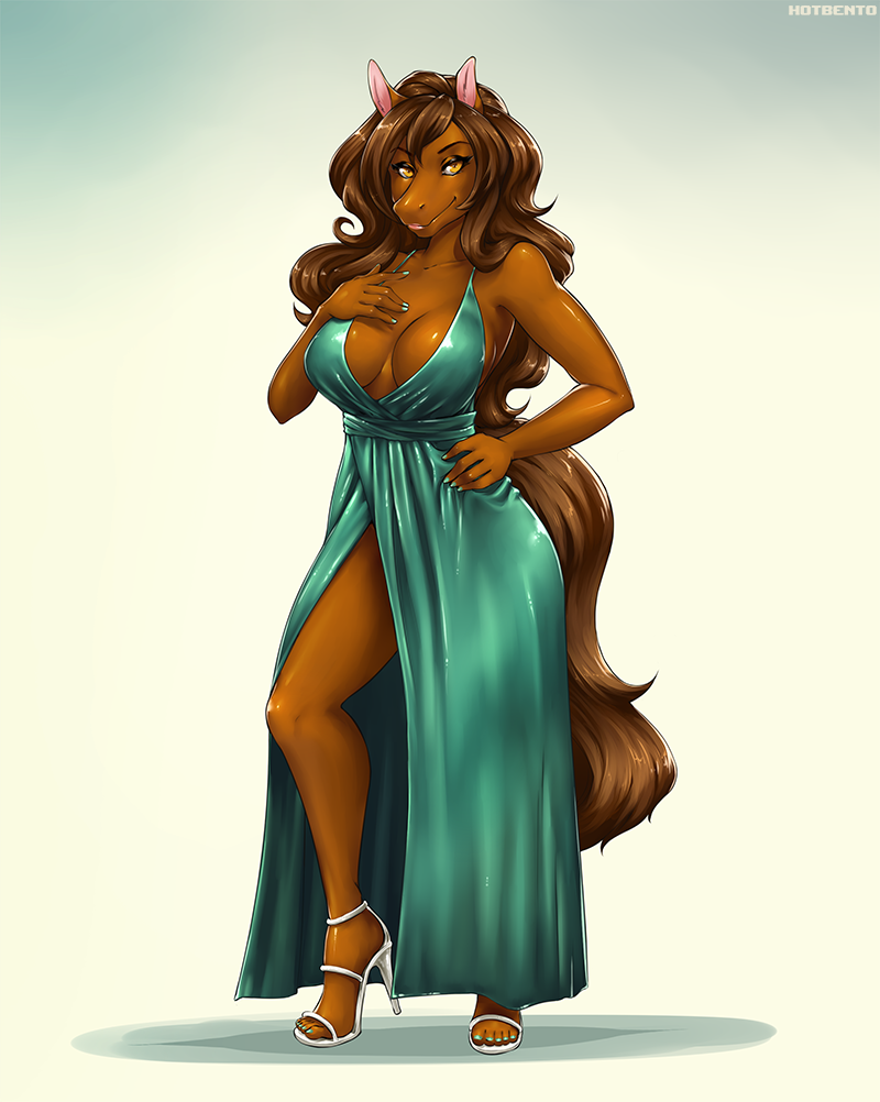 anthro breasts cleavage clothed clothing colored_nails dress equine female footwear high_heels horse hotbento lipstick looking_at_viewer makeup mammal shoes solo