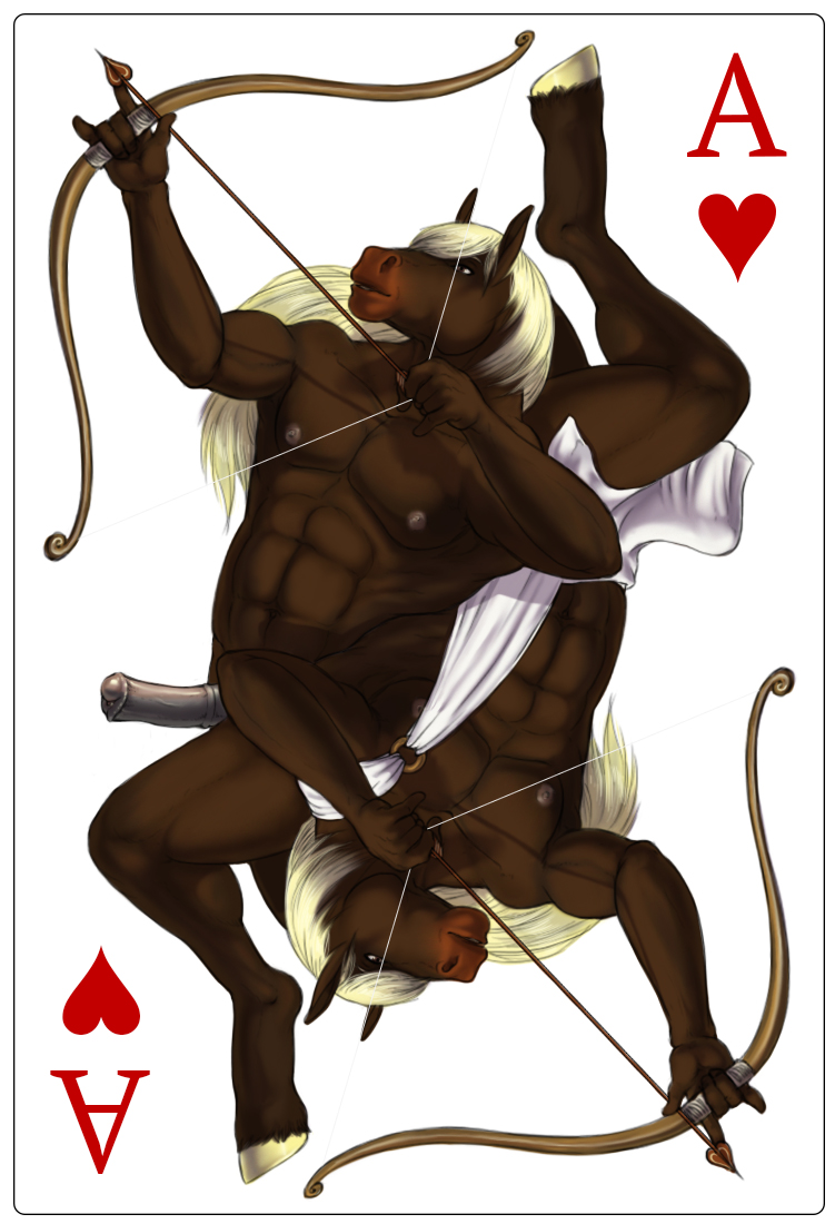 &lt;3 2016 5_fingers abs ace_of_hearts animal_genitalia animal_penis anthro arrow biceps big_penis bow_(weapon) brown_fur card cupid digital_media_(artwork) equine equine_penis erection fur hair holding_object holding_weapon hooves horse long_hair male mammal medial_ring muscular muscular_male nipples nude pecs penis playing_card ranged_weapon rov saorsa simple_background solo suit_symbol weapon white_background white_hair