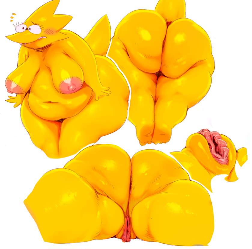alphys anthro big_breasts big_butt blush breasts butt cropped edit eyewear female glasses huge_butt lizard nipples nude overweight pussy reptile scalie simple_background solo sunibee thick_thighs undertale video_games white_background