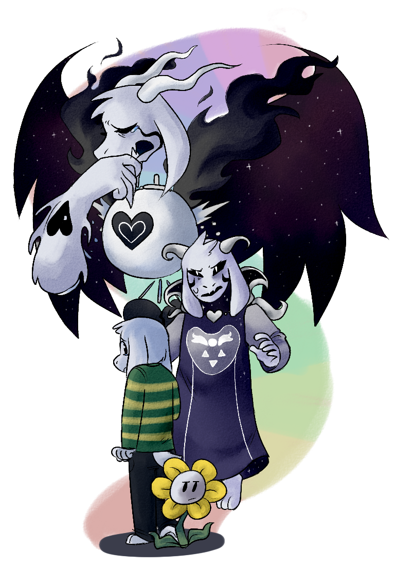 &lt;3 2015 alpha_channel anthro asriel_dreemurr boss_monster caprine child clothed clothing flora_fauna flowey_the_flower fur goat horn humanoid locket long_ears mammal plant simple_background standing star tears tigerphantom transparent_background undertale video_games white_fur wings young