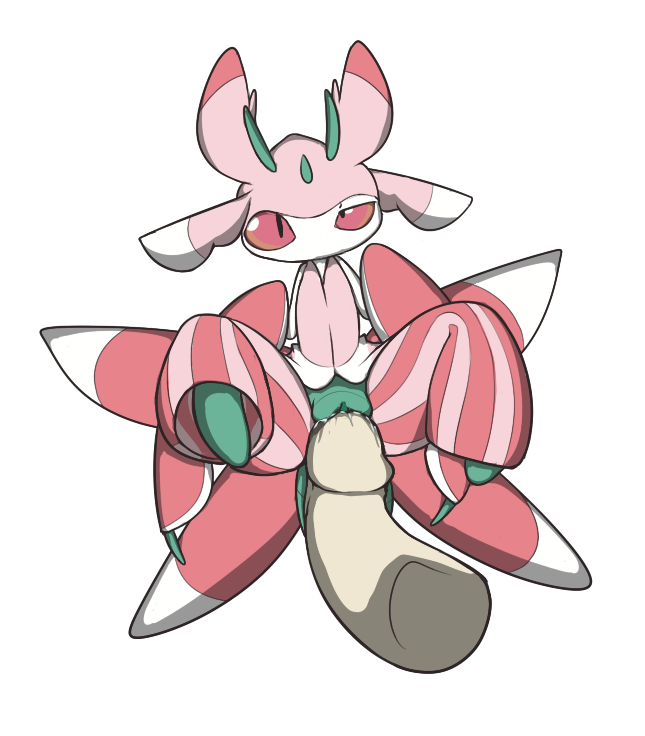 alpha_channel arthropod beige_skin clothed clothing disembodied_penis female green_body it'll_never_fit juices looking_at_viewer lurantis male male/female nintendo orange_sclera penis pink_body pok&eacute;mon pussy pussy_juice red_eyes size_difference slit_pupils spread_legs spreading too_big video_games vulapa white_body