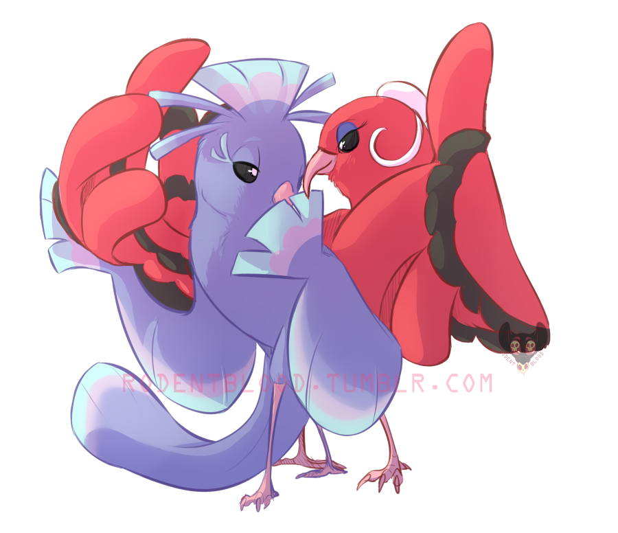 alpha_channel avian baile_oricorio black_eyes black_feathers cyan_feathers duo eyeshadow feathers female makeup oricorio pink_feathers purple_feathers red_feathers rodent-blood sensu_oricorio white_pupils
