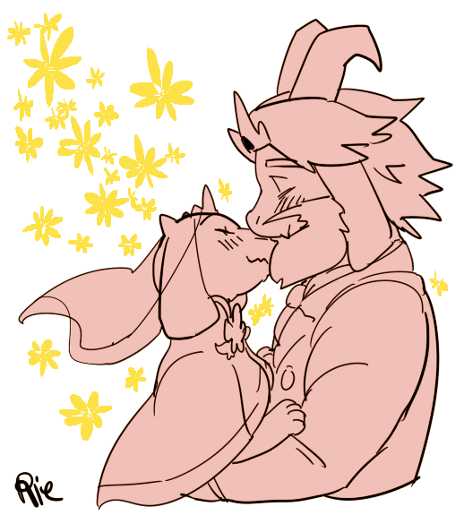 2016 asgore_dreemurr blonde_hair blush boss_monster bride caprine crown duo facial_hair female flower goat hair horn kissing long_ears long_horns male mammal plant rie_(artist) toriel undertale video_games wedding