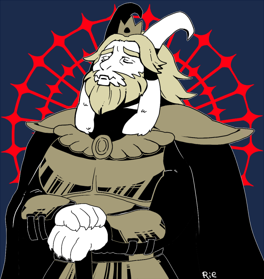 2016 asgore_dreemurr blonde_hair boss_monster cape caprine clothing crown facial_hair goat hair horn long_ears long_horns male mammal rie_(artist) undertale video_games