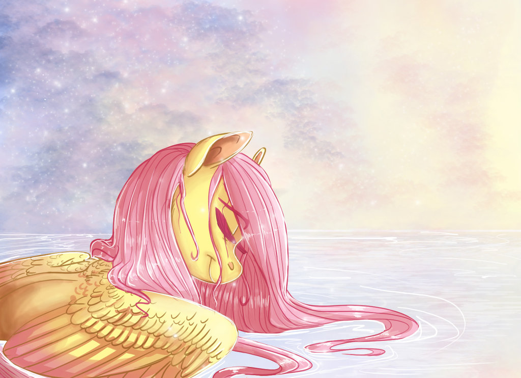 day earthsong9405 equine eyes_closed feathered_wings feathers female feral fluttershy_(mlp) friendship_is_magic hair mammal my_little_pony outside partially_submerged pegasus pink_hair smile solo water wings yellow_feathers