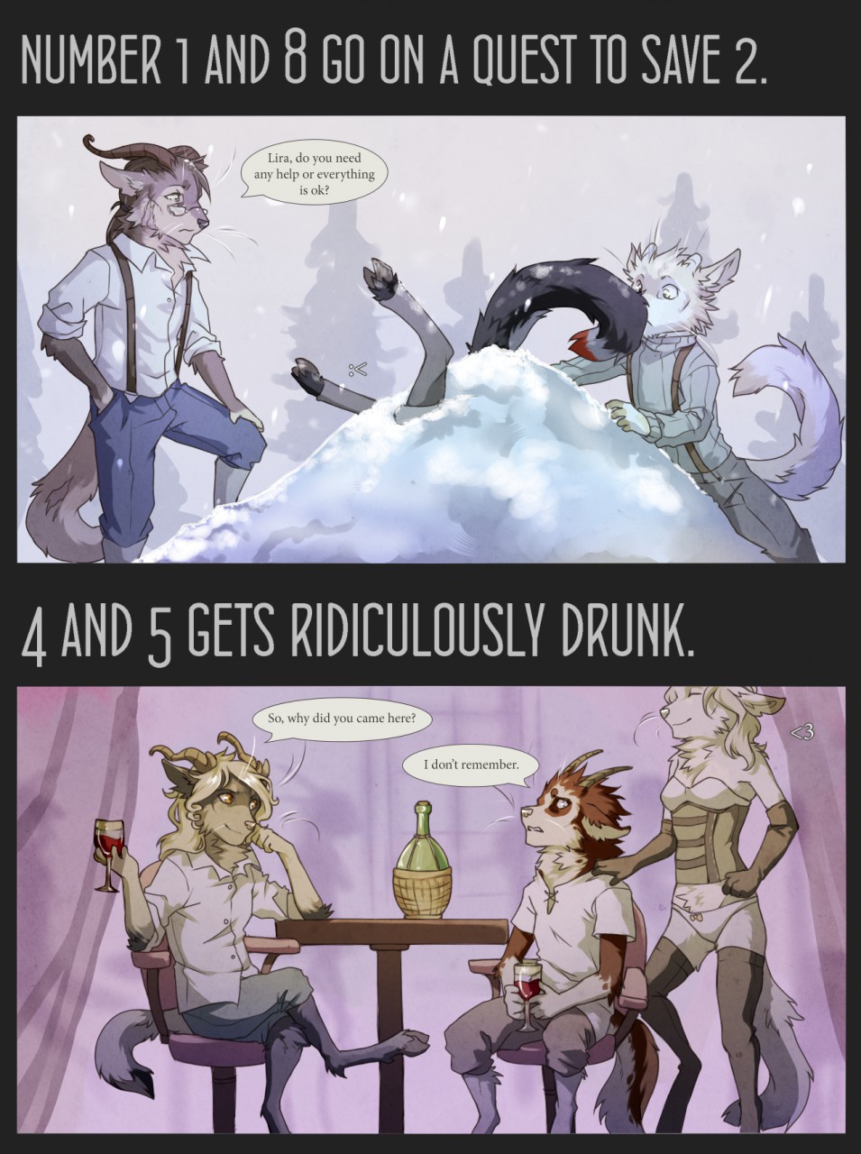 &lt;3 alcohol anthro arm_warmers beverage caprine clothed clothing diesel_wiesel english_text eyewear female glass glasses goat group hybrid inside legwear male mammal mustelid otter outside panties sitting smile snow standing stripper text thigh_highs underwear