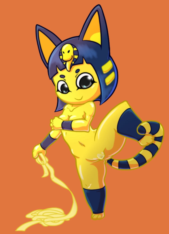 aku_no_novi animal_crossing ankha anthro breasts cat egyptian feline female hair mammal nintendo nude pussy simple_background solo video_games