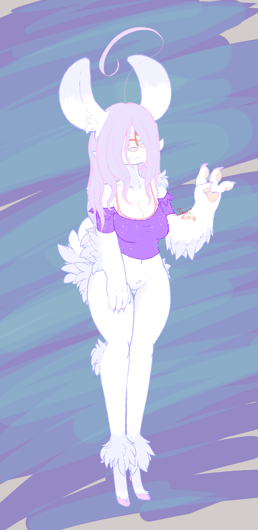 &lt;3 &lt;3_eyes ahoge brastrap dox eyewear featureless_crotch female fluffy glasses hooves suchi