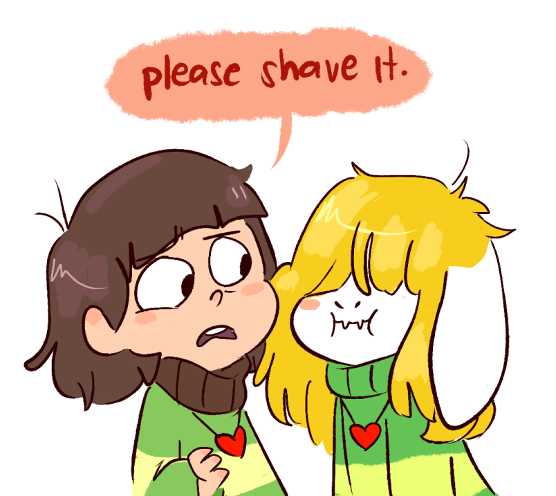 &lt;3 2016 anthro asriel_dreemurr blonde_hair brown_hair chara_(undertale) child clothing cub cute english_text fur hair hair_over_eyes human jewelry long_ears low_res mammal mudkipful necklace simple_background speech_bubble sweater text undertale video_games white_background white_fur young