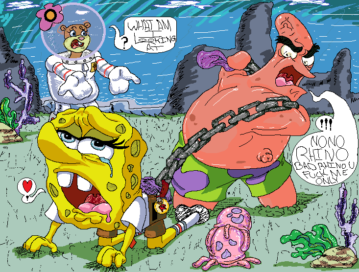 beach blue_eyes english_text female interspecies male mammal marine nickelodeon patrick_star redhand rodent sandy_cheeks seaside sex spongebob_squarepants spongebob_squarepants_(series) squirrel starfish teeth text