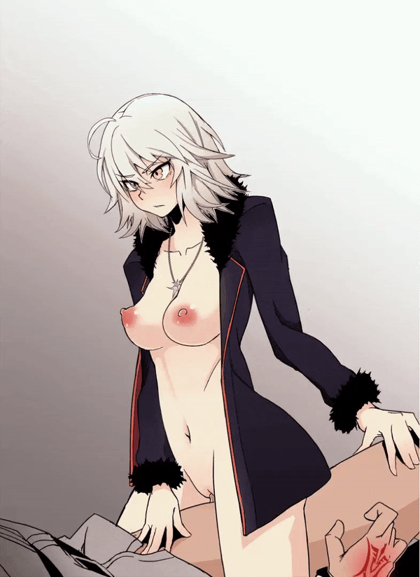 1boy 1girl ahoge animated animated_gif bottomless breasts cowgirl_position fate/grand_order fate_(series) jacket jeanne_d'arc_(alter)_(fate) jeanne_d'arc_(fate)_(all) kidmukuro large_breasts open_clothes open_shirt sex straddling vaginal