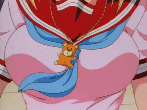 1girl 90s animated animated_gif bear blonde_hair bounce bouncing_breasts breasts burn-up burn-up_excess close-up female head_out_of_frame kinezono_rio large_breasts oldschool sailor_uniform short_hair solo uniform