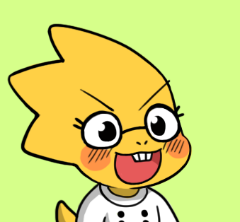 :3 :d alphys blush blush_stickers buck_teeth chibi eyelashes glasses green_background gyate_gyate lowres monster open_mouth simple_background smile solo tail undertale upper_body v-shaped_eyebrows yaruky yellow_skin