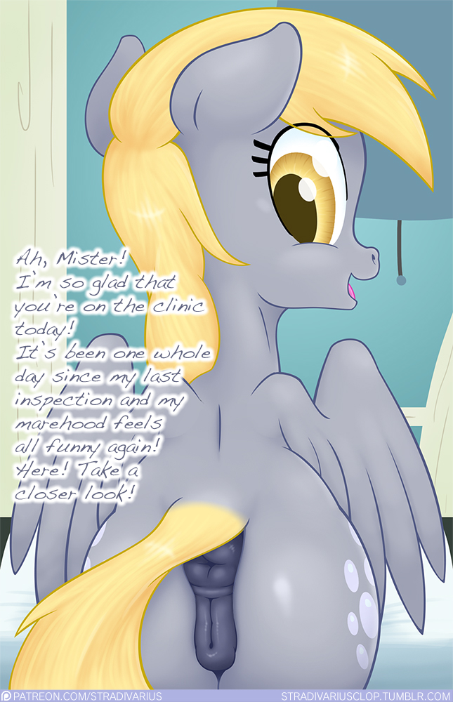 2016 anus butt derpy_hooves_(mlp) dialogue english_text equine female feral friendship_is_magic mammal my_little_pony patreon pegasus pussy solo stradivarius text wings
